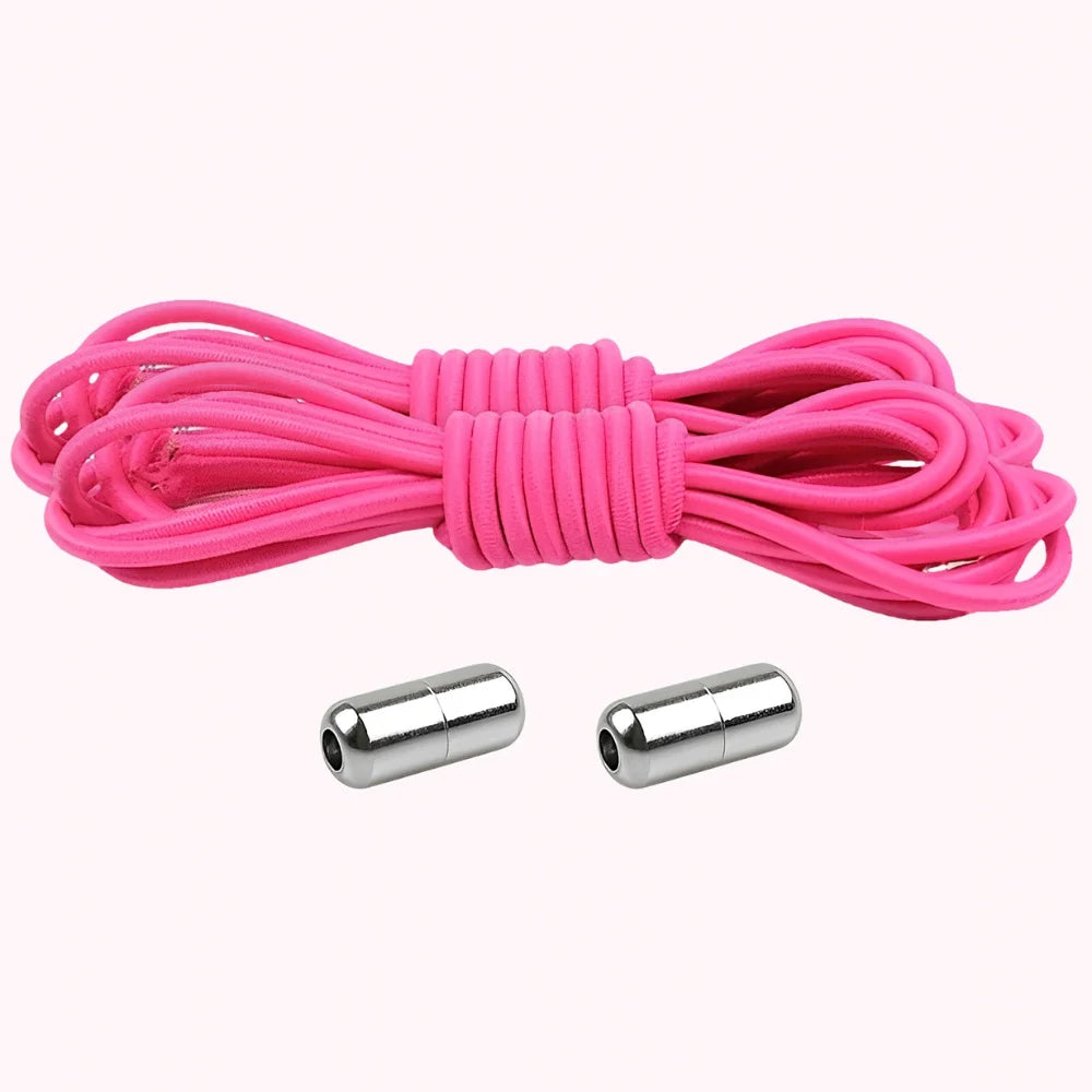 Lacet élastique rond avec embout à visser rose